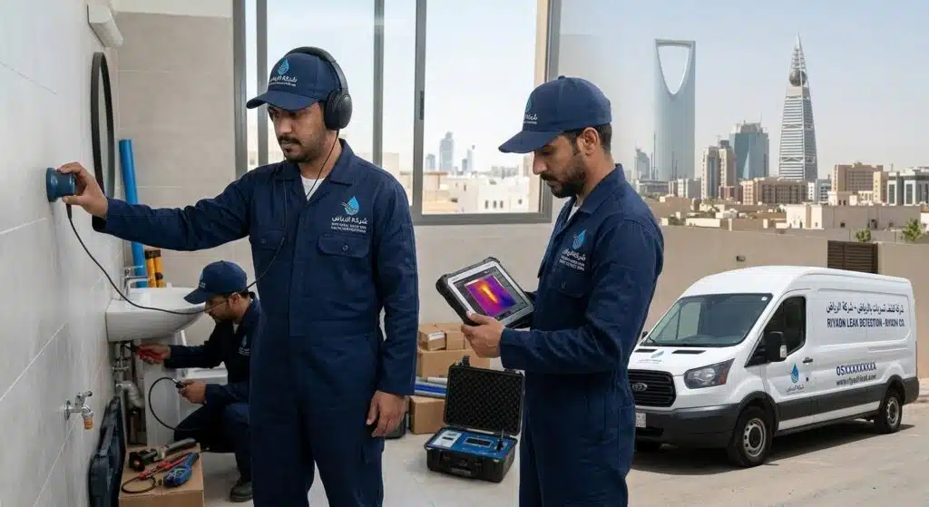 كشف تسربات المياه بالرياض — فحص بدون تكسير بأجهزة الاستماع الأرضي واختبار الضغط